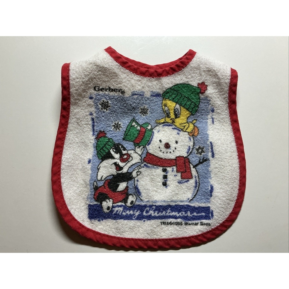 1995 Warner Bros. Looney Tunes Gerber Baby Bib Christmas Sylvester/Tweety